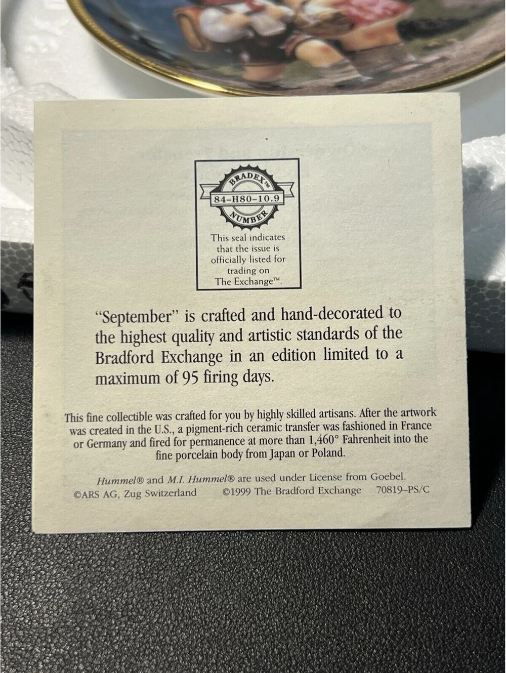 NIB Bradford Exchange 1990s Collector Plate Seasons Of Joy September, 6”